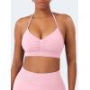 imageYEOREO SoftHue Women Halter Sports Bra Longline Strappy Bras Vanie V Neck Padded Seamless Open Back Workout Gym Crop TopPink