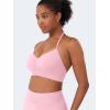imageYEOREO SoftHue Women Halter Sports Bra Longline Strappy Bras Vanie V Neck Padded Seamless Open Back Workout Gym Crop TopPink