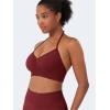 imageYEOREO SoftHue Women Halter Sports Bra Longline Strappy Bras Vanie V Neck Padded Seamless Open Back Workout Gym Crop TopScarlett Red