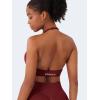 imageYEOREO SoftHue Women Halter Sports Bra Longline Strappy Bras Vanie V Neck Padded Seamless Open Back Workout Gym Crop TopScarlett Red