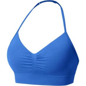 imageYEOREO SoftHue Women Halter Sports Bra Longline Strappy Bras Vanie V Neck Padded Seamless Open Back Workout Gym Crop TopElectric Blue