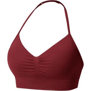 imageYEOREO SoftHue Women Halter Sports Bra Longline Strappy Bras Vanie V Neck Padded Seamless Open Back Workout Gym Crop TopScarlett Red
