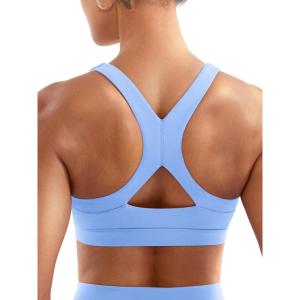 imageYEOREO Sports Bras for Women High Support Racerback Padded Running Bra Tracii Square Neck Wireless Workout Gym Crop TopIce Blue