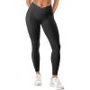imageYEOREO Women Hidden Scrunch Impact Leggings V Cross Waist Leggings Butt Booty Lifting Gym PantsBlack