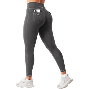 imageYEOREO CoreFlex Women Workout Leggings with Pockets Scrunch Butt Lifting Gym Cargo DenimLook Yoga PantsDark Gray