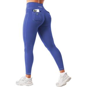 imageYEOREO CoreFlex Women Workout Leggings with Pockets Scrunch Butt Lifting Gym Cargo DenimLook Yoga PantsGalactic Cobalt Blue