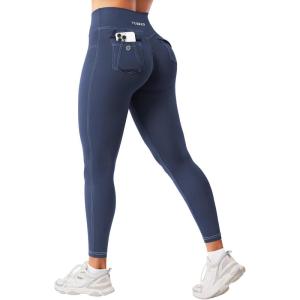 imageYEOREO CoreFlex Women Workout Leggings with Pockets Scrunch Butt Lifting Gym Cargo DenimLook Yoga PantsNavy Blue