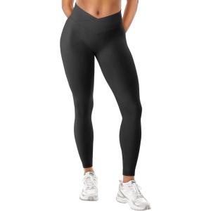 imageYEOREO Women Hidden Scrunch Impact Leggings V Cross Waist Leggings Butt Booty Lifting Gym PantsBlack