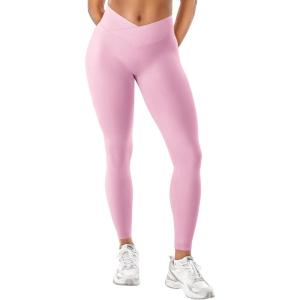 imageYEOREO Women Hidden Scrunch Impact Leggings V Cross Waist Leggings Butt Booty Lifting Gym PantsPink