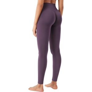 imageYEOREO Womens Workout Gym Leggings Julissa Hidden Scrunch Butt Sculpting Compression Mid Rise V Back Yoga Leggings 26quotDeep Berry