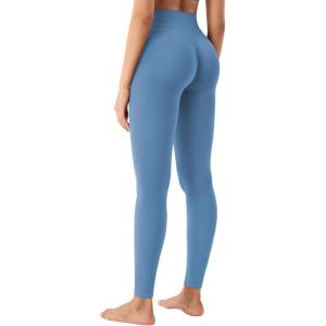 imageYEOREO Womens Workout Gym Leggings Julissa Hidden Scrunch Butt Sculpting Compression Mid Rise V Back Yoga Leggings 26quotLight Blue