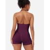 imageYEOREO SoftHue One Piece Workout Jumpsuits for Women Halter Backless Short Jumpsuit Sleeveless Ribbed Bodycon Gym Yoga RomperBlack Cherry