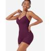 imageYEOREO SoftHue One Piece Workout Jumpsuits for Women Halter Backless Short Jumpsuit Sleeveless Ribbed Bodycon Gym Yoga RomperBlack Cherry