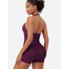 imageYEOREO SoftHue One Piece Workout Jumpsuits for Women Halter Backless Short Jumpsuit Sleeveless Ribbed Bodycon Gym Yoga RomperBlack Cherry