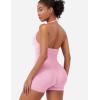 imageYEOREO SoftHue One Piece Workout Jumpsuits for Women Halter Backless Short Jumpsuit Sleeveless Ribbed Bodycon Gym Yoga RomperPink