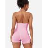 imageYEOREO SoftHue One Piece Workout Jumpsuits for Women Halter Backless Short Jumpsuit Sleeveless Ribbed Bodycon Gym Yoga RomperPink