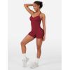 imageYEOREO SoftHue One Piece Workout Jumpsuits for Women Halter Backless Short Jumpsuit Sleeveless Ribbed Bodycon Gym Yoga RomperScarlett Red