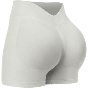 imageYEOREO SoftHue Workout Shorts for Women 36quot Gym Impact Hidden Scrunch V Back Biker Shorts High Waisted Tummy Control YogaFeather Beige