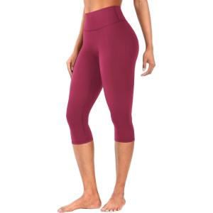 imageYEOREO Womens Workout Capri Leggings 17quot No Front Seam High Waisted Hidden Scrunch Gym Yoga PantsRuby Red