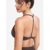 imageYEOREO Sports Bras for Women Strappy Padded Halter Ericie Open Back Light Impact Deep V Neck Yoga Workout Gym TopsChocolate