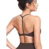 imageYEOREO Sports Bras for Women Strappy Padded Halter Ericie Open Back Light Impact Deep V Neck Yoga Workout Gym TopsChocolate