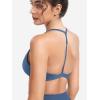 imageYEOREO Sports Bras for Women Strappy Padded Halter Ericie Open Back Light Impact Deep V Neck Yoga Workout Gym TopsNavy