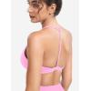 imageYEOREO Sports Bras for Women Strappy Padded Halter Ericie Open Back Light Impact Deep V Neck Yoga Workout Gym TopsPink