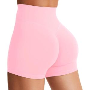 imageYEOREO Womens Biker Shorts 36quot 45quot  6quot Workout Gym Shorts Craze High Waist Tummy Control Hidden Scrunch Running YogaBaby Pink