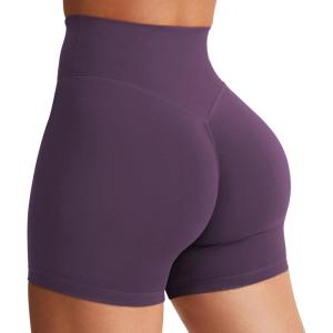 imageYEOREO Womens Biker Shorts 36quot 45quot  6quot Workout Gym Shorts Craze High Waist Tummy Control Hidden Scrunch Running YogaBlack Berry Purple