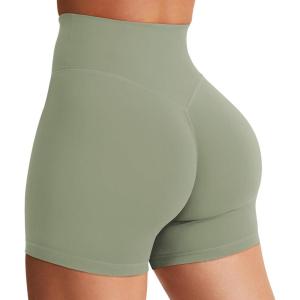 imageYEOREO Womens Biker Shorts 36quot 45quot  6quot Workout Gym Shorts Craze High Waist Tummy Control Hidden Scrunch Running YogaLight Army Green