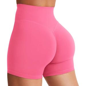 imageYEOREO Womens Biker Shorts 36quot 45quot  6quot Workout Gym Shorts Craze High Waist Tummy Control Hidden Scrunch Running YogaPink Lemonade