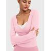 imageYEOREO Minniy Women Wrap Long Sleeve with Thumb Loops V Neck Basic Workout Shirts for Yoga Pilates Going Out Shrug BlouseBaby Pink