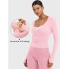 imageYEOREO Minniy Women Wrap Long Sleeve with Thumb Loops V Neck Basic Workout Shirts for Yoga Pilates Going Out Shrug BlouseBaby Pink