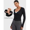 imageYEOREO Minniy Women Wrap Long Sleeve with Thumb Loops V Neck Basic Workout Shirts for Yoga Pilates Going Out Shrug BlouseBlack