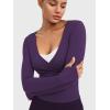 imageYEOREO Minniy Women Wrap Long Sleeve with Thumb Loops V Neck Basic Workout Shirts for Yoga Pilates Going Out Shrug BlouseDark Purple