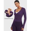 imageYEOREO Minniy Women Wrap Long Sleeve with Thumb Loops V Neck Basic Workout Shirts for Yoga Pilates Going Out Shrug BlouseDark Purple