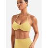 imageYEOREO Halter Sports Bras for Women Adjustable Strappy Open Back Impact Removable Pads Deep V Bra Workout Gym Yoga Crop TopCreamy Yellow