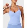 imageYEOREO SoftHue Impact Longline Strappy Top Womens Halter Workout Tank Tops Backless Gym Longline with Adjustable StrapBaby Blue