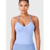 imageYEOREO SoftHue Impact Longline Strappy Top Womens Halter Workout Tank Tops Backless Gym Longline with Adjustable StrapBaby Blue