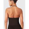 imageYEOREO SoftHue Impact Longline Strappy Top Womens Halter Workout Tank Tops Backless Gym Longline with Adjustable StrapDark Chocolate