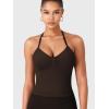 imageYEOREO SoftHue Impact Longline Strappy Top Womens Halter Workout Tank Tops Backless Gym Longline with Adjustable StrapDark Chocolate