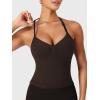 imageYEOREO SoftHue Impact Longline Strappy Top Womens Halter Workout Tank Tops Backless Gym Longline with Adjustable StrapDark Chocolate