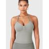 imageYEOREO SoftHue Impact Longline Strappy Top Womens Halter Workout Tank Tops Backless Gym Longline with Adjustable StrapLight Gray