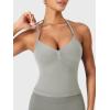 imageYEOREO SoftHue Impact Longline Strappy Top Womens Halter Workout Tank Tops Backless Gym Longline with Adjustable StrapLight Gray