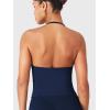 imageYEOREO SoftHue Impact Longline Strappy Top Womens Halter Workout Tank Tops Backless Gym Longline with Adjustable StrapNavy Blue