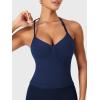 imageYEOREO SoftHue Impact Longline Strappy Top Womens Halter Workout Tank Tops Backless Gym Longline with Adjustable StrapNavy Blue
