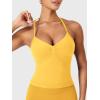 imageYEOREO SoftHue Impact Longline Strappy Top Womens Halter Workout Tank Tops Backless Gym Longline with Adjustable StrapYellow