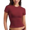 imageYEOREO Women Fitted Workout Tops Short Sleeve Double Lined Basic Y2K Going Out Crew Neck Compression Crop TopAnkara Red
