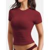 imageYEOREO Women Fitted Workout Tops Short Sleeve Double Lined Basic Y2K Going Out Crew Neck Compression Crop TopAnkara Red