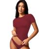imageYEOREO Women Fitted Workout Tops Short Sleeve Double Lined Basic Y2K Going Out Crew Neck Compression Crop TopAnkara Red